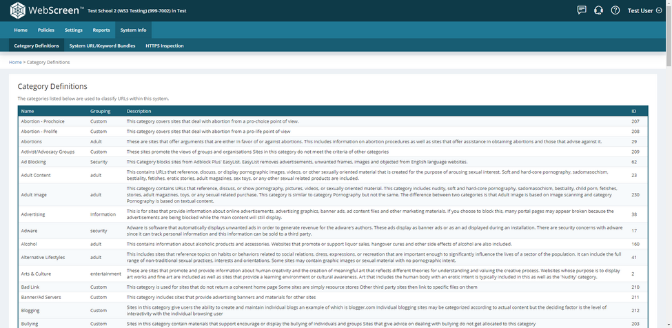 The category definitions page. The category definitions page.
